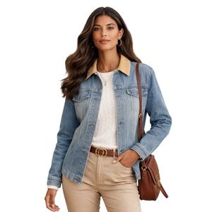 Lauren Ralph Lauren Denim Jacket | Preppy Classic with Corduroy Collar | Large